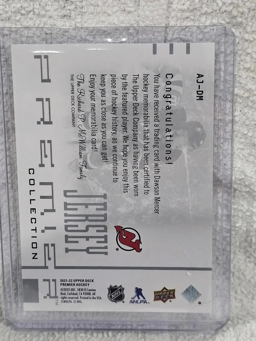 2022-23 Upper Deck Premier Dawson Mercer Jersey Card